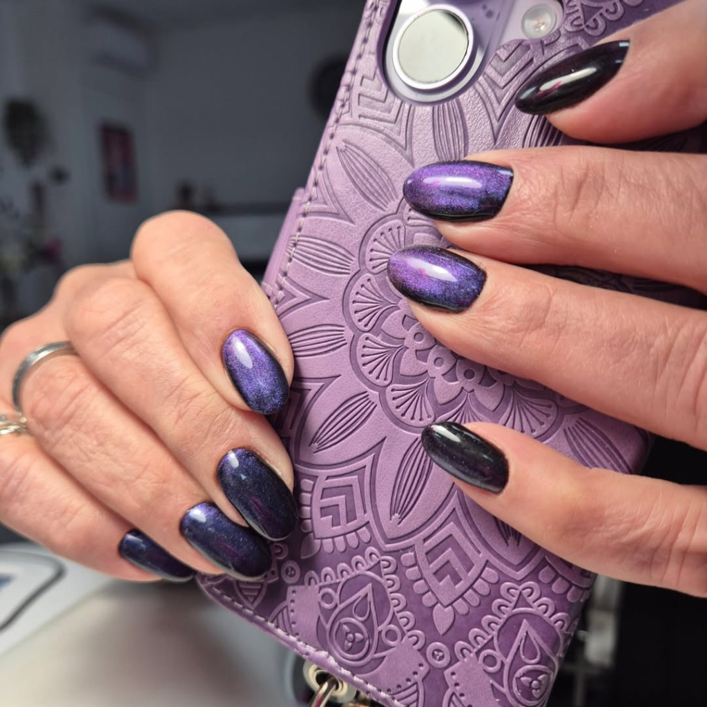 Nail technician checking the condition of peeling natural nails